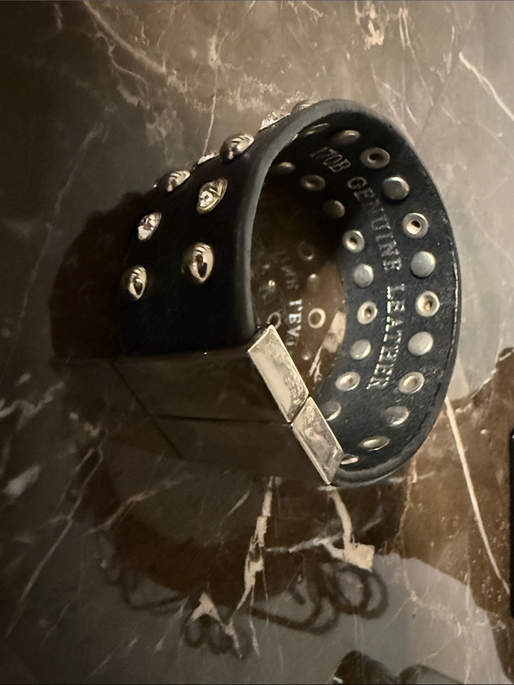 Black Studded Leather Cuff Bracelet with Silver Accents